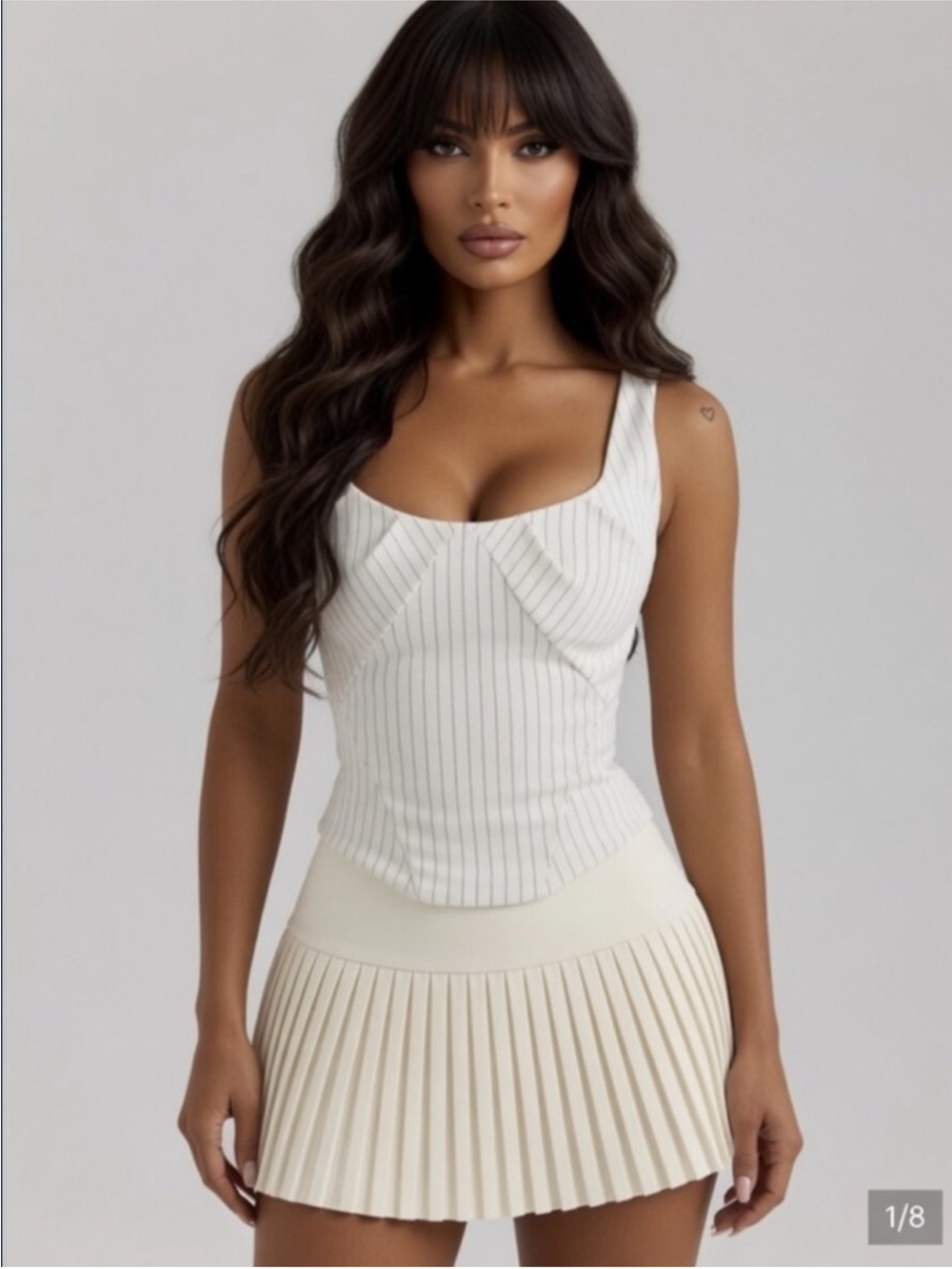 Cream Pinstripe Scoop Neck Tank Top